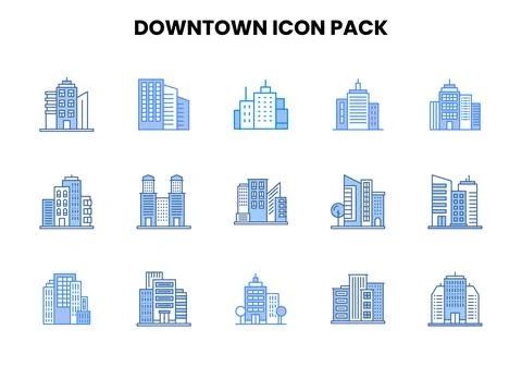 Downtown Two Colour Icons Pack Ilustración de archivo