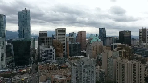 Downtown Vancouver Aerial Pull Back Drone 4K Stock Footage 87704401