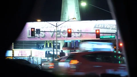 Downtown Vegas from a cab Stock Footage 101826061
