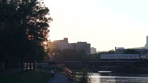 Downtown View from Canal Lachine Stock Footage 81156372