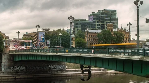 Downtown Vilnius Lithuania Bridge Time Lapse Stock Footage 94273509