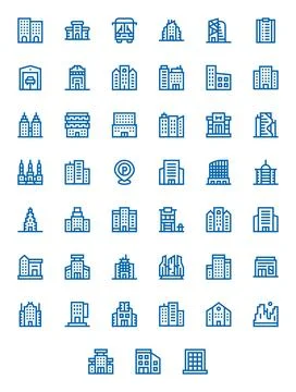 Downtown Visual Pack containing 45 Bold Line Pixel Aligned Vector Icons Ilustración de archivo