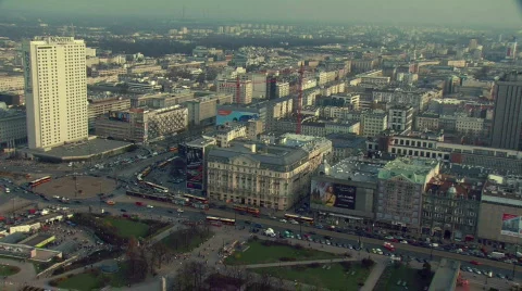 Downtown Warsaw aerial view 4 Stock Footage