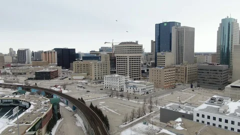 Downtown Winnipeg from Train Tracks Stock Footage 126932369