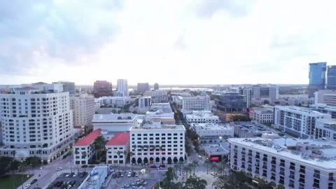 Downtown wpb drone flight over city 4k sunset cinematic Stock Footage 290291147