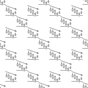 Downtrend Candlestick Chart vector Crypto Trading thin line seamless pattern Stock Illustration