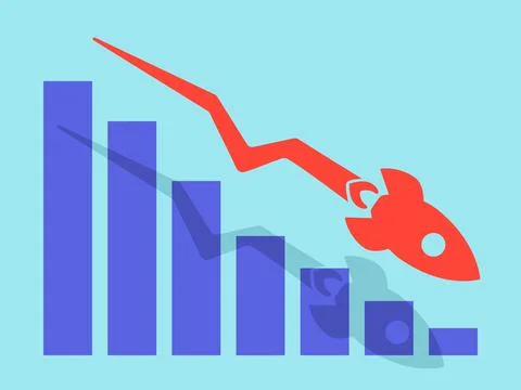 Downtrend chart with red rocket down. The concept of a business crisis or sto Stock Illustration