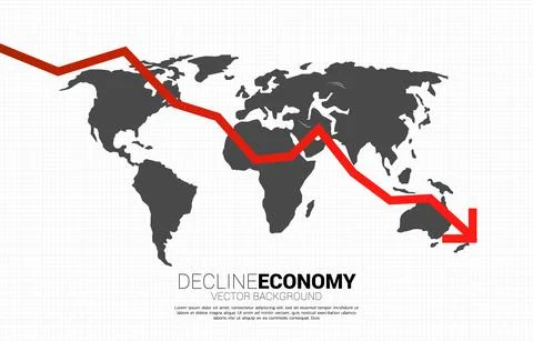 Downturn graph with world map and candle graph. Concept of decline global eco Stock Illustration