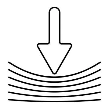 Downward arrow compressing flexible curved lines under applied mechanical p.. Stock-Illustration