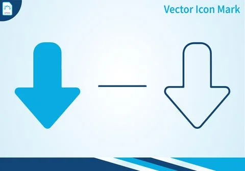 Downward arrow icon set in solid and outline graphic style. Stock Illustration