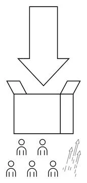 Downward Arrow into Open Box with Five People and Upward Arrows Stock Illustration