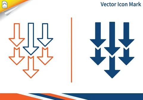 Downward arrows icons set with flat and outline vector art. 스톡 일러스트