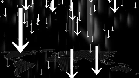 Downward Arrows Over World Map Animation, A world map in the background wit.. Stock Footage 308740373