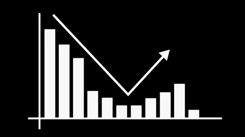 Downward bar chart with an arrow showing falling business results animation Stock-Footage 337178047