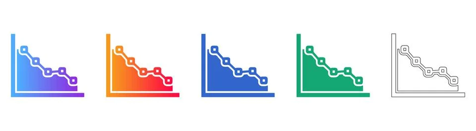 Downward Chart Area Icon Set in Gradient and Outline Illustrazione stock