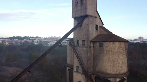 Downward crane shot of old grain silo Stock Footage 209155451