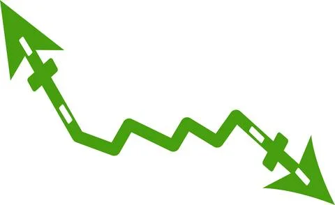 Downward green arrow with zigzag shape for stock market crash recession analysis Stock Illustration