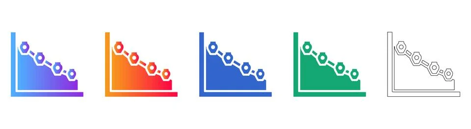 Downward Hexagon Chart Icon Set in Gradient and Outline Illustrazione stock