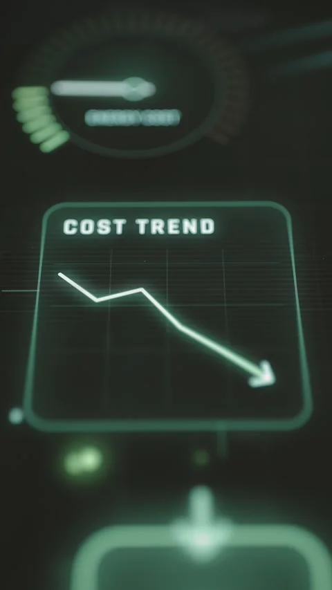 Downward line and arrow fill the Cost Trend panel Stock Footage 343370628