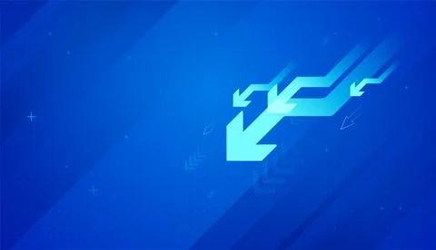 Downward-moving arrows on a blue tech background, symbolizing acceleration .. Stock Illustration
