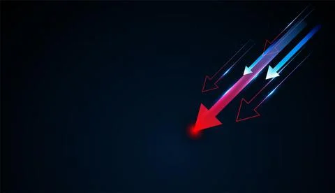 Downward Multiple arrows shine with electric light, with Bright arrows stre.. Stock Illustration