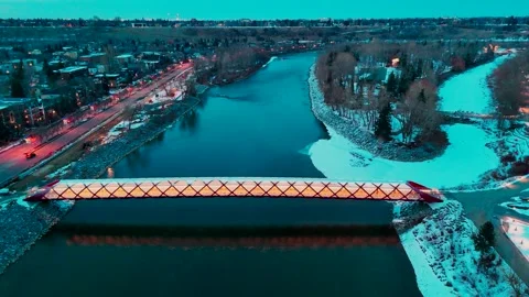 Downward slow Pan of PeaceBridge Calgary Stock Footage 332368028