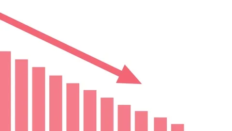 Downward trend bar chart with red arrow, economic decline and financial loss Stock Footage 335763164