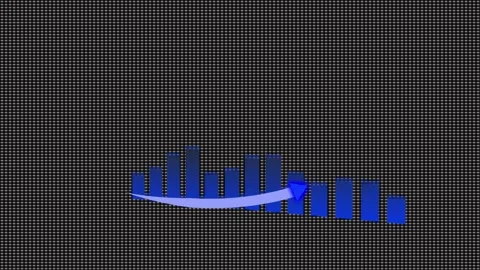 Downward trend highlighted by arrow on blue bar graph over gray grid for pe.. Stock Footage 321585992