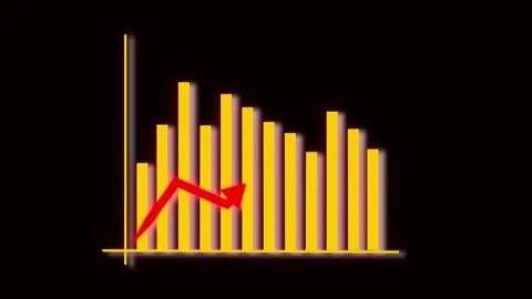 Downward Trending Bar Chart with Red Arrow on Black Background graph data Stock-Footage 330347297