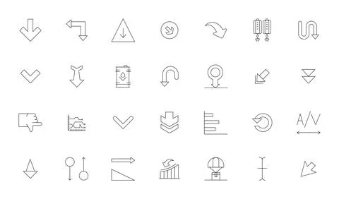 Downward Vector Icon Collection featuring 28 Display Perfect Retina Ready T.. Stock Illustration