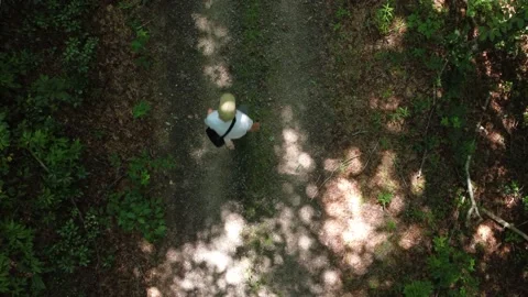 Downward view of Man walking on gravel road Stock Footage 158941653