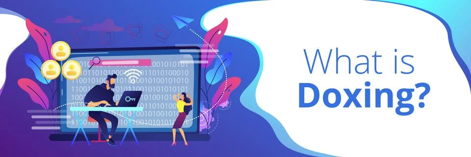 Doxing concept banner header. Ilustración de archivo