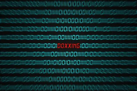 Doxxing popping out from a binary code sequence 스톡 일러스트