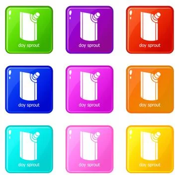 Doy pack icons set 9 color collection Stock Illustration