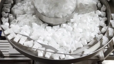 Doy-pack plastic cap production process. Stock Footage