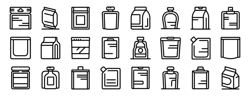 Doypack icon set. Different sachet and doypack icons showing various packag.. Stock Illustration