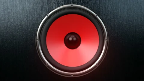 Dozen of audio speakers with red membrane playing synchronously modern music Stock Footage 121887196