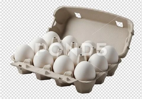 Dozen fresh white eggs in cardboard carton PSD Template