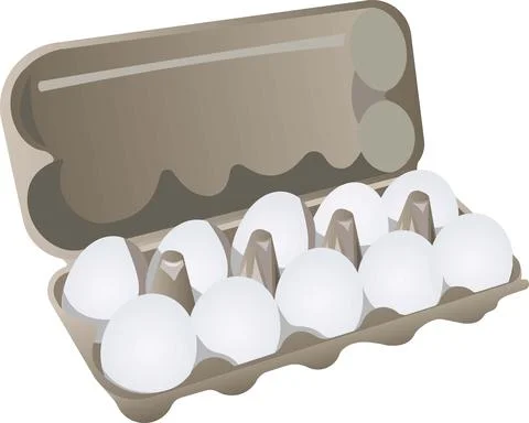 A dozen white eggs per pack illustration isolated on white background. Stock Illustration
