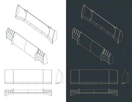 Dozer blade blueprints 스톡 일러스트