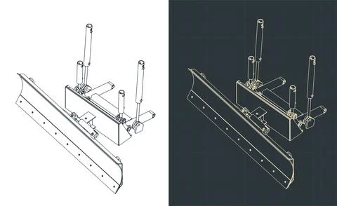 Dozer blade hydraulic system isometric blueprints 스톡 일러스트