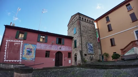 Dozza town and painted walls showing italian culture and history Stock Footage 300373409