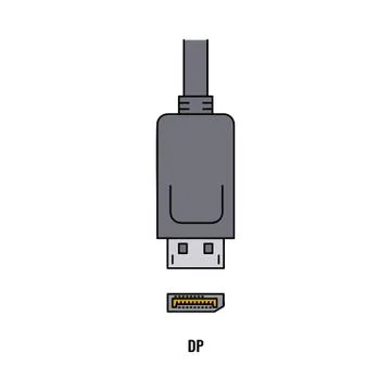 DP computer connector cable and port icon, sketch vector illustration isolated. Illustrazione stock
