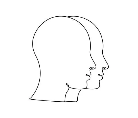DPD concept with human head. Contour drawing two faces of bipolar disorder or Stock Illustration