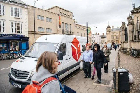 DPD Delivery Parcel white van in Oxford city center Stock Photos