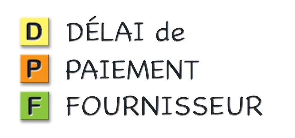 DPF initials in colored 3d cubes with meaning in french language Stock Illustration
