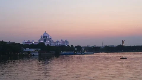 Dr. B. R. Ambedkar Telangana State Secretariat at the sunset. Time lapse video Stock Footage 285776922