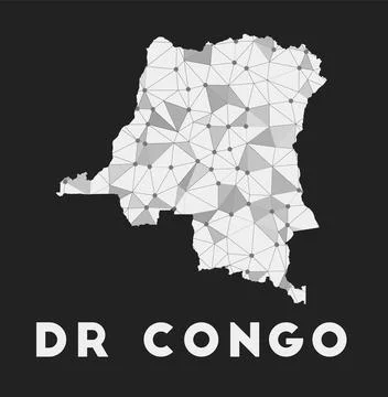 DR Congo - communication network map of country. DR Congo trendy geometric .. Stock Illustration