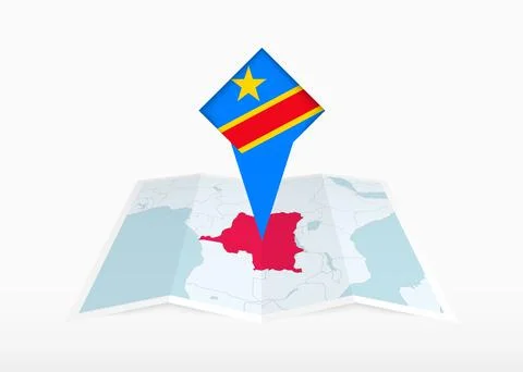 DR Congo is depicted on a folded paper map and pinned location marker with .. Stock Illustration