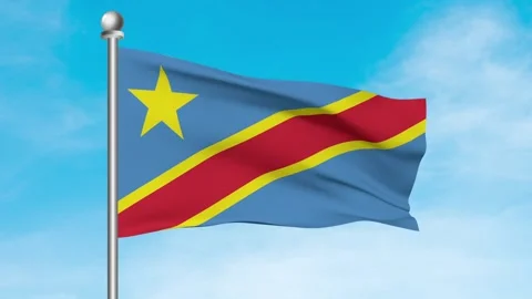 DR Of The Congo Flag Waving In Blue Sky Stock Footage 240651164
